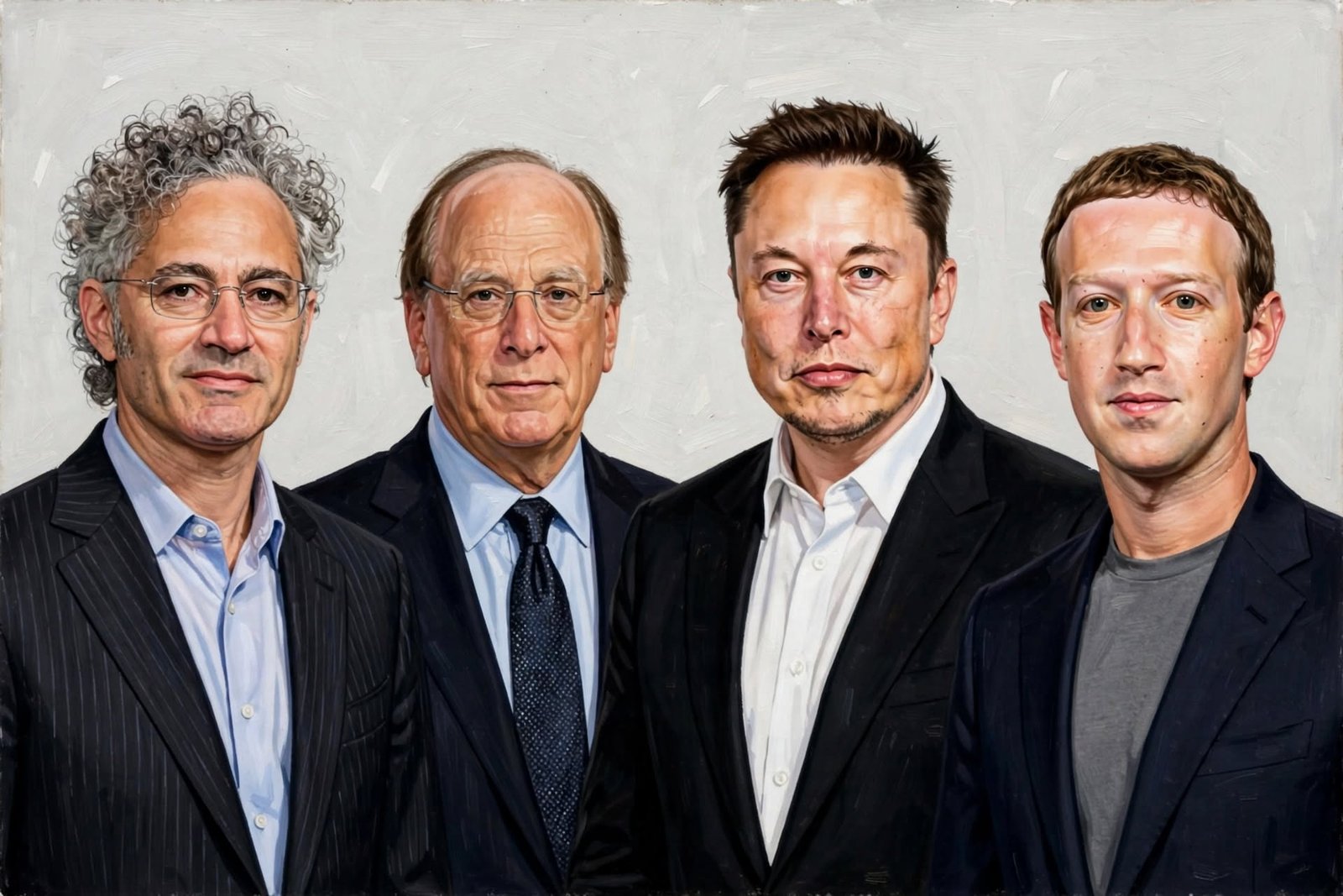 Bloque Poder Financiero y Plataformas: Karp (Palantir) + Fink (BlackRock) + Musk (xAI) + Zuckerberg (Meta)